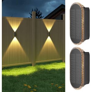 Gjfty-Lampe Solaire Exterieur Applique: Lot De 2 Up And Down Led Lumiere Murale Jardin 1200mah - Ip65 Étanche Avec 3000k/4000k/6500k - Éclairage Puissant Pour Clôture Patio Terrasse - Neuf