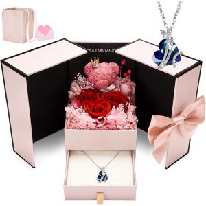 Eternal Rose Birthday Gift,Women's Necklace Box Of Roses Heart Pendant With Preserved Rose Gift For Her Christmas Valentine's Day Mother's Day Birthday - Neuf