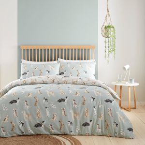 Sjzg-- Housse De Couette Chien Bleu Canard - 230 X 220 Cm - 2 Taies D'oreiller - R&eacute;versible (2 Couleurs) - Housse De Couette Imprim&eacute; Patte - Housse De Couette Chien - Housse De Couette Avec Chiens - Neuf