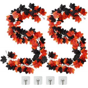 Cauc-2 Pcs Guirlande Automne, 174cm/Pcs Guirlande Halloween, Guirlande Feuille Automne Artificielles Interieur Exterieur Avec 4 Crochets, Guirlande Feuilles Automne Pour Chemin&eacute;es, Portes, Fen&ecirc;tres - Neuf