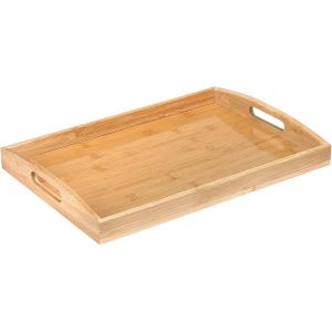 Checarzhn--No1-Plateau De Service En Bambou Avec Poignées, Plateau En Bois, Plateau De Service, Plateau De Petit-Déjeuner, Thé, Table Basse, Lit Décoratif De Cuisine (40 X 28 X 3 Cm) - Neuf