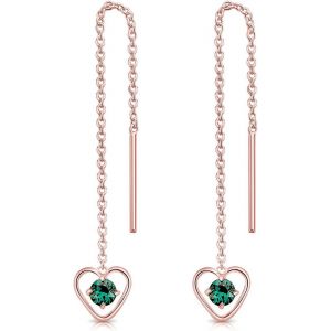 Kal-® Boucles D'oreilles Pendantes À Chaîne En Argent Fin 925 Plaqué Or Rose - Coeur Avec Mini 3 Mm Cristaux De Swarovski® Elements Ronds - Choix De Différentes Couleurs - Neuf