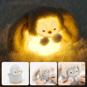 Veilleuse Pingouin, Veilleuse Pour Enfants, Lampe De Chevet En Silicone, Veilleuse De Pâques Avec Oreilles De Lapin, Lampe De Table Led Tactile Rechargeable (Position Debout) - Neuf