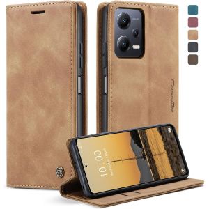 Xiaomi Note 12 5G/Poco X5 5G Case [Not For 4G] Premium Pu Leather Card Slots Wallet Pouch Case With Stand Function Flip Cover For Note 12 5G/Poco X5 5G Brown - Neuf