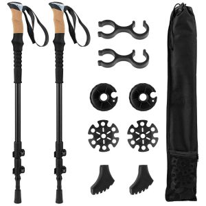 Lot De 2 B&acirc;tons De Trekking Ajustables De 95 &Agrave; 135 Cm L&eacute;gers Anti-Choc Et Ergonomiques En Aluminium Noir Helloshop26 20_0016099 - Neuf