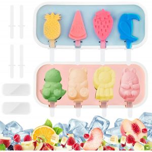 Eryi-2 Pièces Moule A Glace Silicone Batonnet Glace A L'eau Réutilisables Et Empilables 8 Cellules Sans Bpa Avec 2 Couvercles Et 12 Bâtonnets Pour Maison Diy Formes De Fruits Et D'animaux Popsicle - Neuf