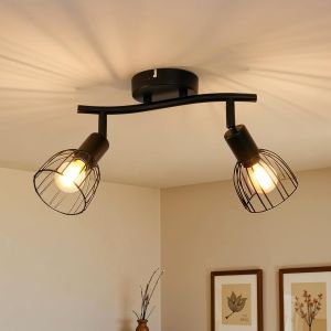 Subzonal-Plafonnier 2 Spots Orientable, Industriel Spots De Plafond Noir, Luminaire Spot Plafonnier Avec Douille E14, Rampe Spot Applique Murale Int&eacute;rieure Pour Cuisine Couloir Chambre (Sans Ampoule) - Neuf