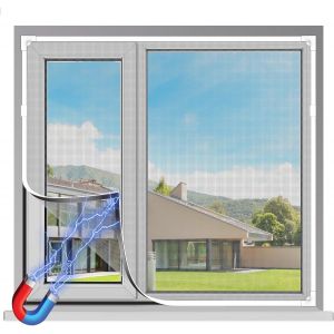 Moustiquaire Fenêtre Magnétique, 100x100 cm en Fibre de Verre, Taille Ajustable avec Cadre Détachable, Moustiquaire Fenêtre Sans Perçage, pour Intérieur et extérieur(Noir) - Neuf