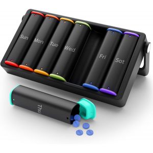 Pilulier Hebdomadaire 2 Fois Par Jour-Grand Pilulier De Voyage 7 Jours-Avec Poignée Rotative-Pour Vitamines,Médicaments,Suppléments,Huile De Poisson-Noir - Neuf