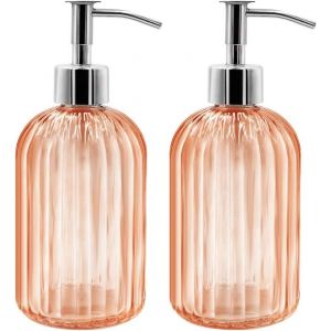 Lot de 2 Distributeur de Savon en Verre,400 ML Distributeurs de Savon Liquide avec Pompe,Rechargeables Distributeurs de Lotion et de Savon pour Cuisine,Salle de Bain,Buanderie,H&ocirc;tel (Amber) - Neuf