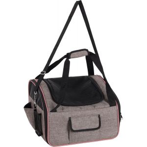 Si&egrave;ge Auto Pour Chiot Xenophon Taupe - 44x37,5x29,5cm - Cadre Renforc&eacute; Et Pliable Avec Boucles Pour Ceinture De S&eacute;curit&eacute; - Sangle R&eacute;glable Avec Mousqueton - Neuf