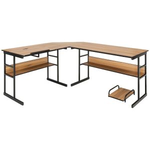Bureau d'angle en forme de l 170 x 150 x 75 cm ajustable polyvalent moderne avec support unitaire en bois marron Helloshop26 20_0010846 - Neuf