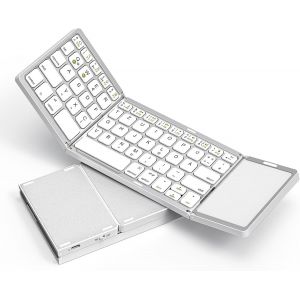 CHECARZHN--NO1-Clavier Bluetooth Pliable Avec Pavé Tactile, Clavier Sans Fil Pliable Rechargeable Avec Trackpad Pour Smartphone, Tablette, Ordinateur Portable, Pc/Windows, Android, Ios, Mac De Qwertz, Blan - Neuf