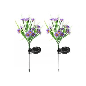 Lot De 2 Lampes Solaires En Forme De Marguerite Pour D&eacute;coration Ext&eacute;rieure De Jardin, Violet - Neuf