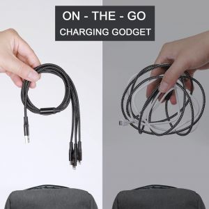 C&acirc;ble Multi Usb,[4A/3M] 4 En 1 Universel Multi Chargeur C&acirc;ble De Chargement Avec 2*Ip/Micro Usb/Type C Connecteur Pour Phone 15/14/13/12/11/X/8/Samsung/Lg/Huawei/Nokia/Oneplus/Xiaomi.(Noir) - Neuf