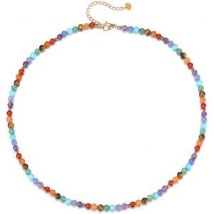 Collier Chakra Pierre Naturelle Ras Du Cou Collier 4mm Fine Pierre Precieuse Porte Bonheur Bijoux Cadeau Pour Femme Fille Valentine F&ecirc;te De M&egrave;re (Chakra) - Neuf