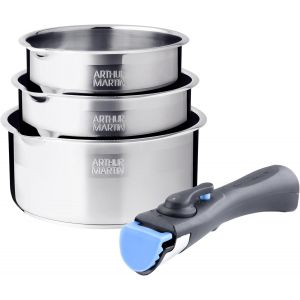 Subzonal-Lot De 3 Casseroles Inox Manche Amovible - Am3456 - Neuf