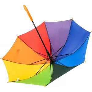 Parapluie Arc-En-Ciel Pour Enfant Avec Cadre En Fibre De Verre Solide 8 Baleines L&eacute;ger Protection Contre Le Vent Et La Pluie Facile &Agrave; Ouvrir Et &Agrave; Fermer Poign&eacute;e Crochet En J Ext&eacute;rieur - Neuf