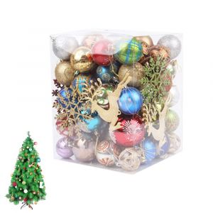 Lot de 60 boules de No&euml;l d&eacute;coratives pour sapin, styles et tailles vari&eacute;s, avec cordes de suspension et bo&icirc;te de rangement. - Neuf