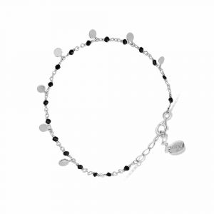 Bracelet Argent Petites Perles Pampilles Et Spinelle Noire - Neuf