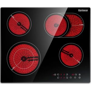 Checarzhn--No1-Plaque De Cuisson En Vitrocéramique Encastrable 4 Feux Avec Double Zone Extensible, Table Électrique Intégrée Avec Commande Tactile, Minuterie, Verrouillage Pour Enfants, 6600w - Neuf