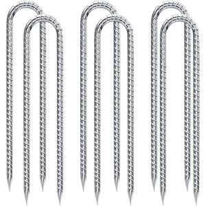Eryi-Lot De 6 Piquets D'ancrage Au Sol Galvanisés - 30 Cm - En Forme De U - En Acier - Pour Camping, Trampolines, Tentes, Auvents, Abris De Jardin, Balançoires, Extérieur - Neuf