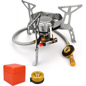 Eryi-Réchaud De Camping, 3500w Pliable Brûleur Camping Coupe-Vent Avec Adaptateur Et Boîte De Transport, Portable Réchaud Camping Gaz Pour Randonnée, Camping, Pêche Et Pique-Nique - Neuf