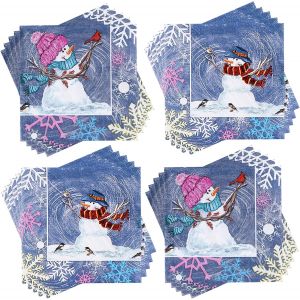 Kal-60pièces Serviettes De Noël Jetables, Bonhomme De Neige Serviette De Table Papier, Flocon De Neige Serviettes Cocktail, Noel Serviettes Décoratives Pour Fournitures De Fête De Dîner De Noël,33 X - Neuf