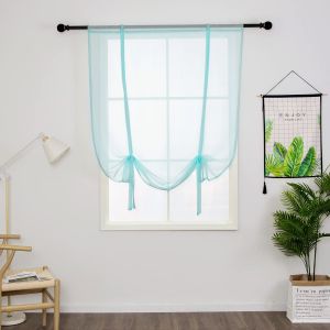 1 Pièce Store Romain Translucide Tulle Rideaux Voilages Vertical Poche De Tige Pour Chambre Cuisine Salon, Bleu Clair, Largeur 100cm X Hauteur 140cm - Neuf