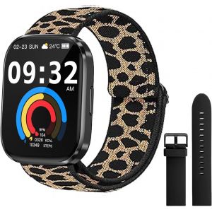 Kalanka-Montre Connectée Homme Femme, 2.1"" Smartwatch Avec 113+ Modes Sportifs, Etanche Ip68 Montre Connectée Sport Avec Podometre/Cardio/Moniteur De Sommeil Pour Ios/Android¿Imprimé Léopard Profond¿ - Neuf