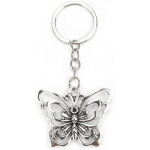 Kal-Élégant Porte-Clés Avec Pendentif Papillon Vintage En Acier Inoxydable, Porte-Clés Personnalisé, Cadeau Pour Femme, Cadeau D'anniversaire Ou Petit Cadeau, Cadeau De Courage, Argenté, S - Neuf