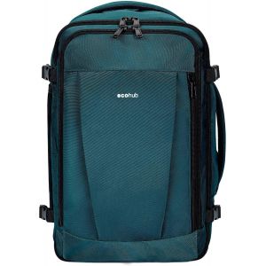 KALANKA-Bagage Cabine Sac 40x20x25 Ryanair Sac a Dos Voyage Cabine Avion 20L sous Siège Bagage 13 Poches Sac à Dos Écologique en Pet Recyclé avec Port USB pour Homme Femme, Brevetée, Bleu Vert - Neuf