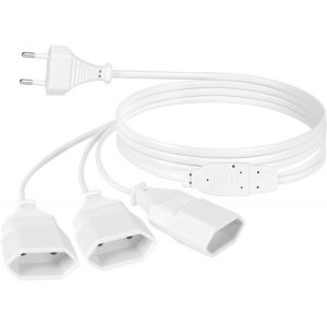 rallonges d'alimentation, 200cm 3 en 1 Câble d'extension de Prise d'extension EU, 0,75 mm² Max. 2.5A/250V Fiche Euro vers Prise Euro pour Ordinateur, TV, PC, Blanc - Neuf