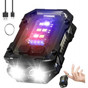 N10 Mini Torche Cadeau Fete Des Peres Led Puissante Rechargeable Usb C Avec Rouge Bleue Flash Light, Lampe De Poche 900 Lumens, Multifonctionnelle Lampe Porte-Clés(Noir) - Neuf