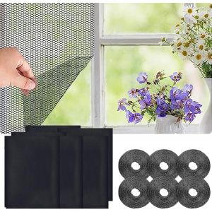 Filet écran insecte fenêtre, 6 pcs diy insecte fenêtre filet écran, auto-rubans adhésifs anti moustiques protéger les familles contre les insectes.(noir) - Neuf