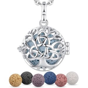 Aromath&eacute;rapie Huiles Collier Diffuseur Essentielles Pour Femmes Collier Pendentif Filles Bijoux Cadeau Avec 7 Pcs Pierre De Lave, Cha&icirc;ne 61cm. - Neuf