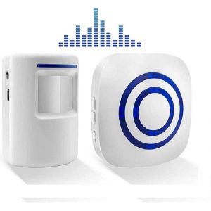 JEXNOVASHOP-Sonnette sans Fil Kit de Carillon de Porte Electrique avec 1 R&eacute;cepteur et 1 D&eacute;tecteur de Mouvement PIR Capteur Alerte Visiteur Alarme de S&eacute;curit&eacute; avec 38 M&eacute;lodies au 3 Niveau Volumes, bla - Neuf