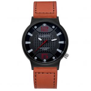 Gaiety Hommes Casual Affaires Pu Bracelet Quartz Montre Mouvement Montre-Bracelet Analogique (Brun Clair) - Neuf