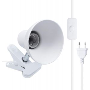 Kal-Lampe À Pince E27 Avec Prise Européenne Et Interrupteur, Rotation De 270 Degrés Support Douille Vis Edison, Support De Lampe De Bureau, Ac 85-265v (Blanc - Sans Ampoule) - Neuf