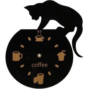 Horloge Murale Diy En Forme De Chat Café, Apparence Mignonne De Chat Noir Café, - Neuf