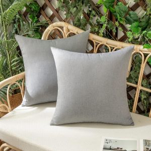 Eryi-Lot De 2 Housse De Coussin Imperméables Taies D'oreiller En Lin Extérieur Canapé Housse De Coussin De Jardin Décoratif Pour Salon Chambre 2 Pièces Gris Clair 50x50cm - Neuf