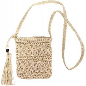 RFCBC-Sac à Bandoulière en Paille, Panier Bandoulière Femme, Pochette Sac Paille, Sac Crochet Plage, Panier Bandoulière Bohême, avec Gland & Fermeture Éclair, pour Voyage Vacances Plage - Neuf