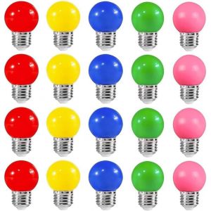 E27 G45 Ampoule LED 2W Blanc Chaud, Imperméable, Guirlande Lumineuse Intérieur et Extérieur pour Noël, Halloween, Décoration de Fête de Mariage, AC 220-240V, 20 Paquets - Neuf
