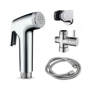 Kit de bidet 4 pi&egrave;ces avec pommeau de douche, flexible, support et inverseur - Neuf