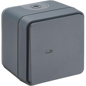 DEBFLEX - Cyklone - Bouton-poussoir &eacute;tanche avec voyant lumineux - Interrupteur mural IP55 - Int&eacute;rieur/Ext&eacute;rieur - Montage en saillie - Anthracite - 75 x 75 x 65 mm - Neuf