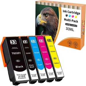 Lot de 5 cartouches d'encre 33XL compatibles avec Epson 33XL T3351 T3361 T3362 T3363 T3364 pour XP-530 XP-540 XP-630 XP-635 XP-640 XP-645 XP-830 XP-900 XP-7100 - Neuf