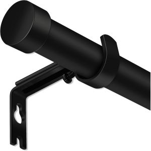 Tringle à rideaux décorative,réglable,en acier inoxydable,avec pommeaux à capuchon,supports et kit de ferrures,25 mm de diamètre,pour chambre à coucher (Noir,76-370CM(¿25CM)) - Neuf