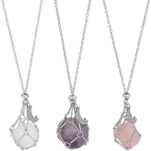 Kal-Lot De 3 Colliers Avec Support En Cristal Avec Pierre Naturelle, Collier Avec Pierres Précieuses, Interchangeables, Collier Avec Pendentif En Améthyste Pour Femme Et Homme - Neuf