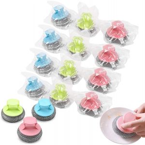 LETNERNY-Éponges De Nettoyage En Laine D'Acier Inoxydable, Éponge À Récurer En Fil Métallique, Tampon À Récurer Robuste Avec Poignée Pour Nettoyer La Vaisselle, Les Casseroles, Les Fours Et Les Cuisi - Neuf
