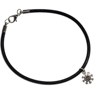 Kal-Bracelet En Cuir Noir Avec Flocon De Neige - 13 Mm - Bijou Fantaisie Fabriqué À La Main - Pour Femme Et Fille, 13mm, Métal - Neuf
